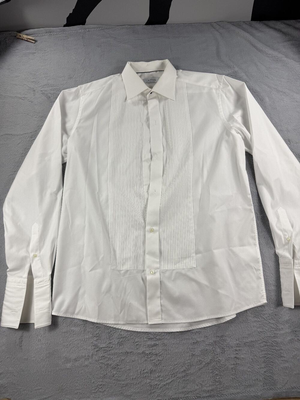 Eton Contemporary Mens White Pleated Front Tuxedo Shirt French Cuff 17.5 44